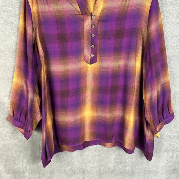 J Jill Top Womens 2X Purple Plaid 3/4 Length Sleeve Preppy Autumn Country - Picture 3 of 12
